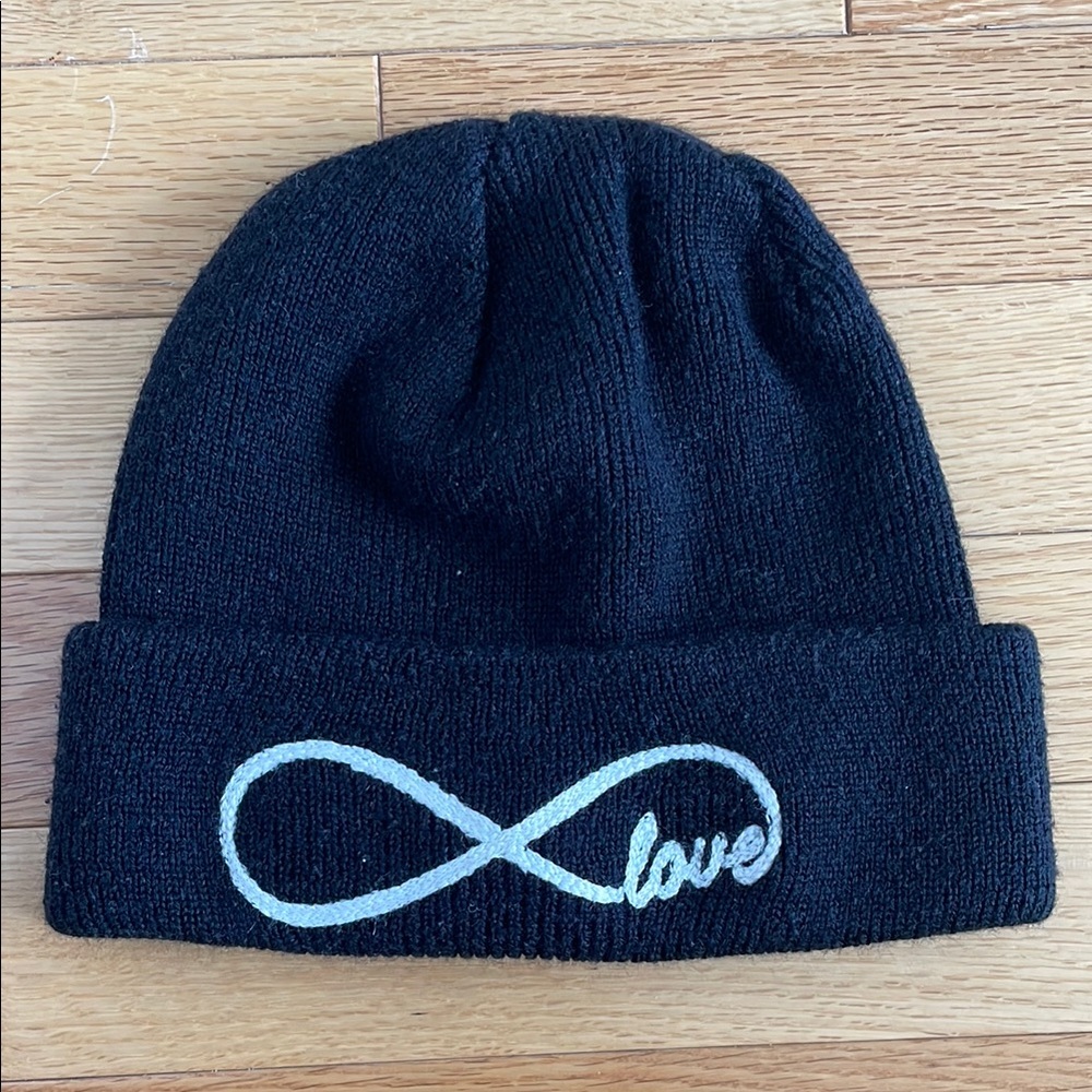 Black Beanie with Love Infinity Embroidery